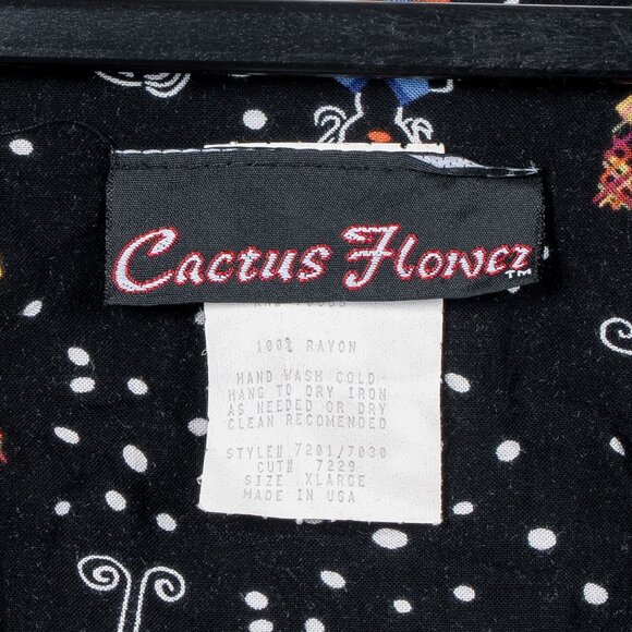Cactus Flower VTG Fashion Blouse XL Womens Button Up Black Models Rayon USA - Picture 4 of 5